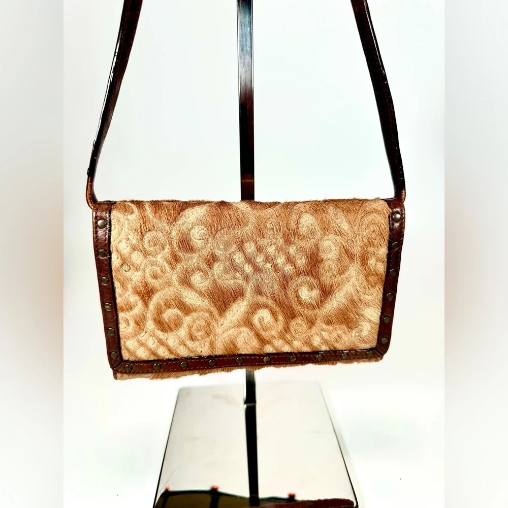 Isabella Fiore Brown Fur Floral  Patterned Women's Bag